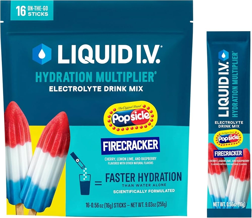 Liquid I.V.® Hydration Multiplier® - Popsicle Firecracker - Hydration Powder Packets | Electrolyte Powder Drink Mix | Convenient Single-Serving Sticks | Non-GMO | 16 Servings (Pack of 1)