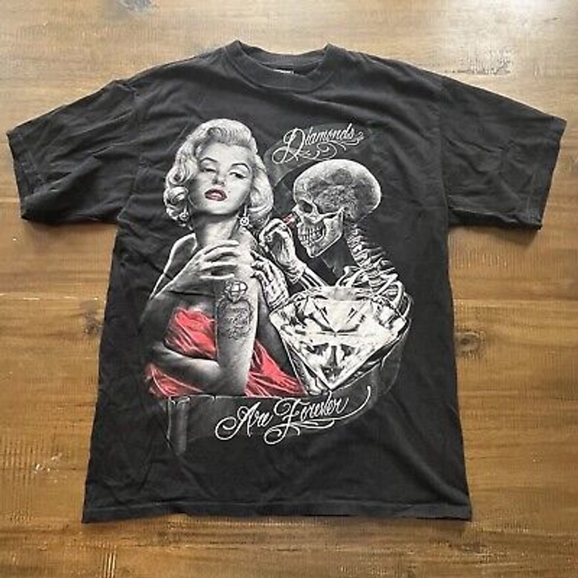 Vintage Y2K Marilyn Monroe T Shirt RockStar JG Diamonds Are Forever Black Sz L | eBay