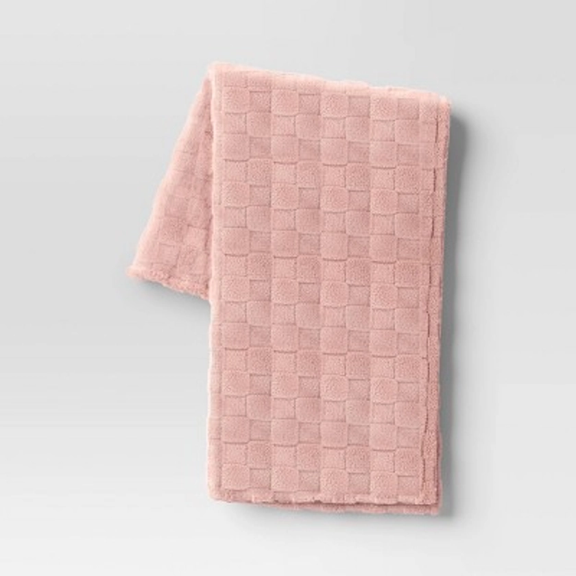 Checkerboard Jacquard Plush Throw Blanket Blush - Room Essentials™