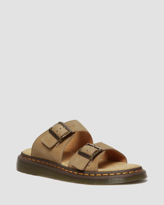 Josef Nubuck Leather Buckle Slide Sandals in Savannah Tan | Dr. Martens