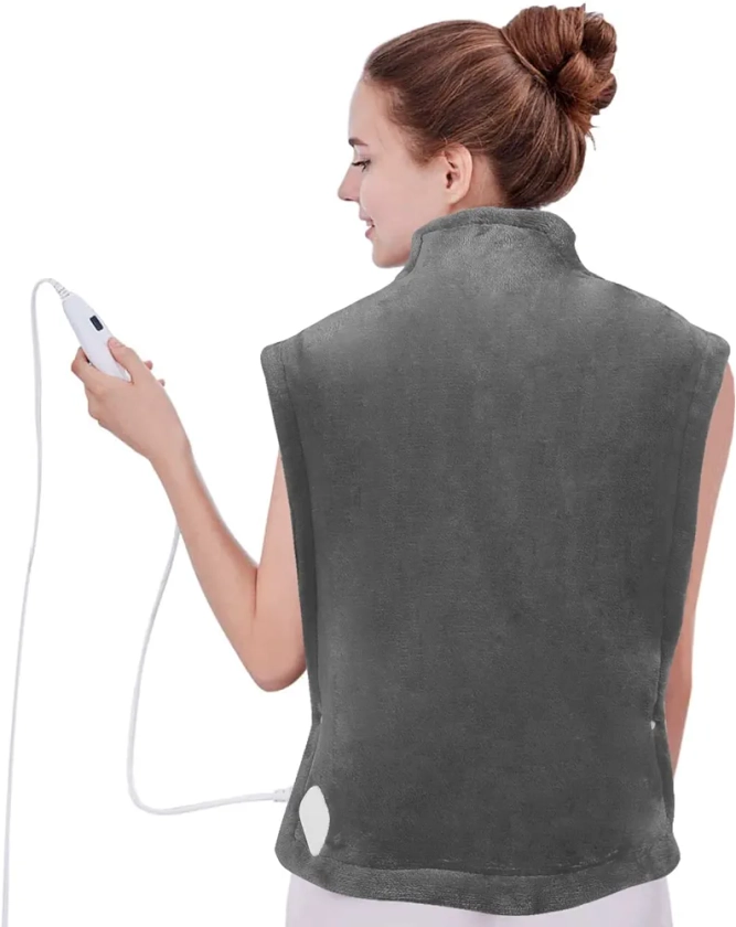 DAILYLIFE Heating Pad for Neck and Shoulder and Back, Electric Heating Wrap, UL Certified with Overheating Protection | 6 Heating Settings | Auto-Off | Machine Washable, 26"x35", Gray