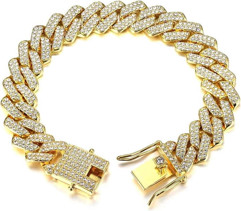 Thunaraz Bracelet hip-hop 12 mm style cool plaqué or avec chaîne CZ sertie de diamants Miami cubains pour homme et femme 7/8 pouces, Taille unique, Métal, Alliage. : Amazon.ca: Mode