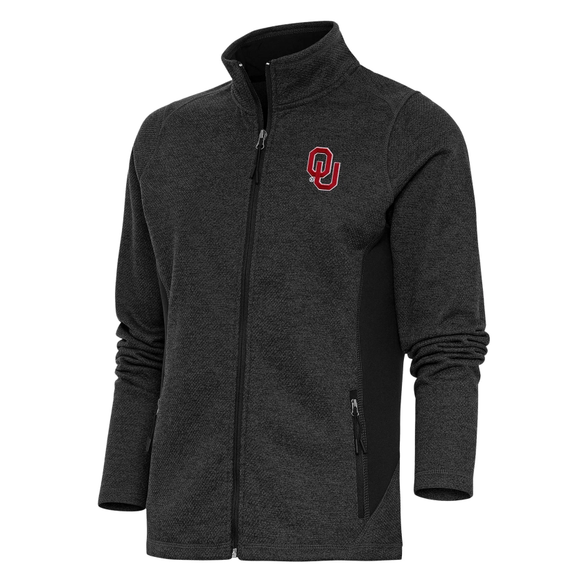 Women's Antigua Heather Black Oklahoma Sooners Course Full-Zip Jacket