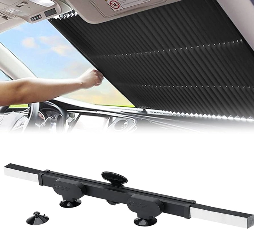 Amazon.com: Retractable Windshield Sun Shade for Car, Large Sun Visor Protector Blocks 99% UV Rays to Keep Your Vehicle Cool, Auto Sunshade Fits Front Window of Various Models with Suction Cups 2021 New : Automotive