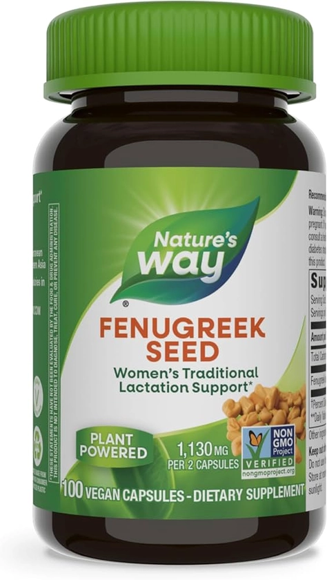 Nature's Way Fenugreek Seed, Traditional Lactation/Breastfeeding Support*, Non-GMO Project Verified, Vegan, 100 Capsules (Packaging May Vary)