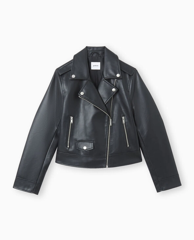 Blouson biker court en simili cuir - Noir