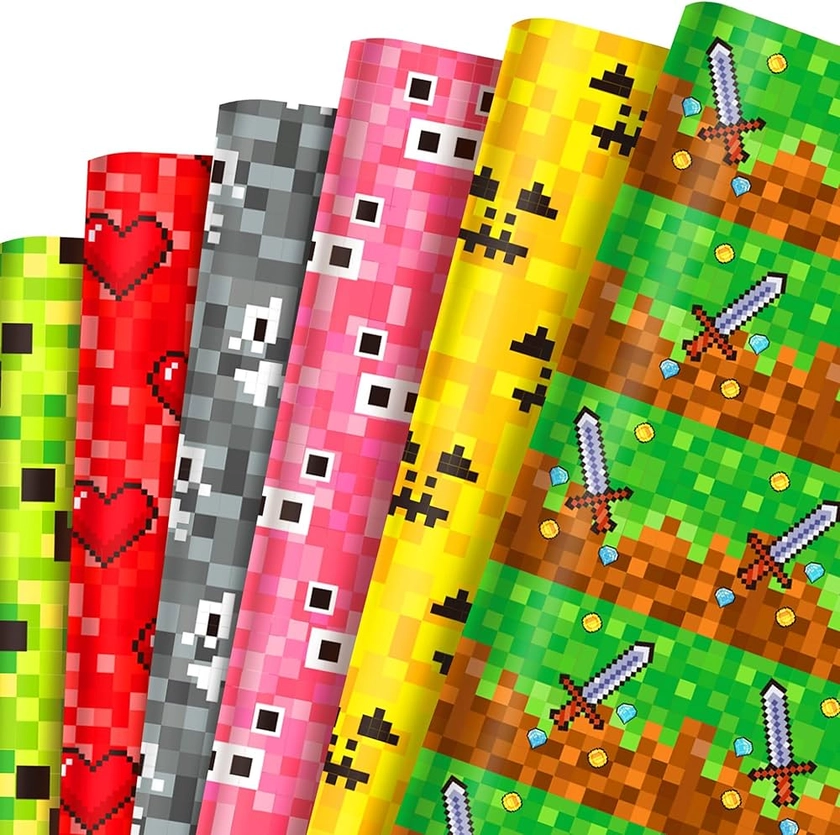 Mine-craft Wrapping Paper 6PCS Aiceenza 50cmx70cm Birthday Gift Wrapping Paper Durable Surprises Gift Wrap Pack for Kids Birthday Recyclable Gift Wrapping Paper for Festive Decoration : Amazon.co.uk: Stationery & Office Supplies