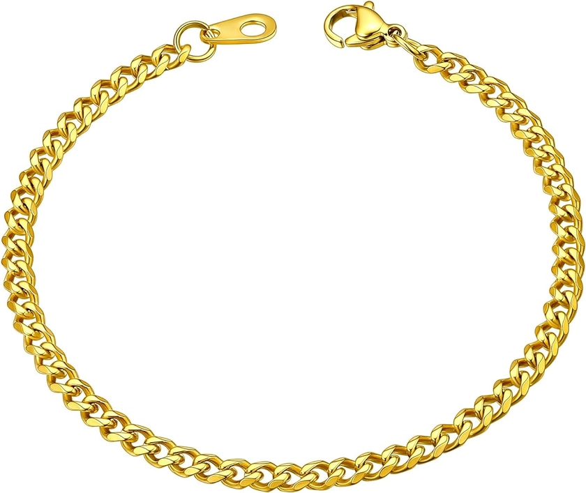 ChainsHouse Mens Cuban Chain Bracelet 3/6/9/12mm, 16/19cm Stainless Steel Curb Bracelet
