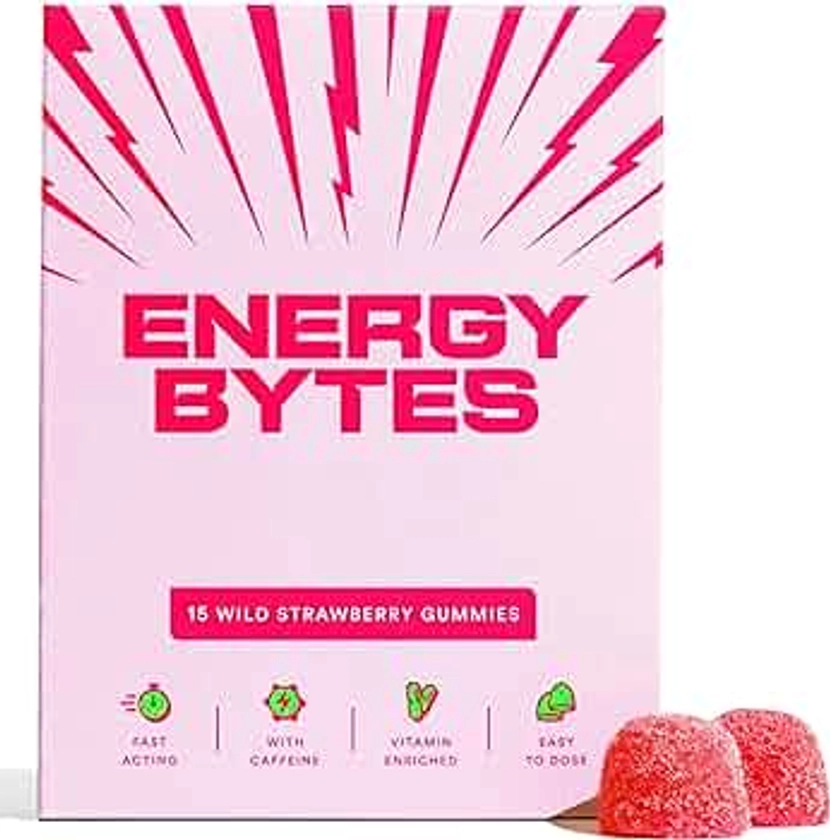Energy Bytes Caffeine Gummies - for Running, Pre-Workout, All Day Energy - Tastier & Faster Than Energy Drinks, Running Gels, Caffeine Pills, Chews - Vegan - Strawberry Flavour (15 Count)