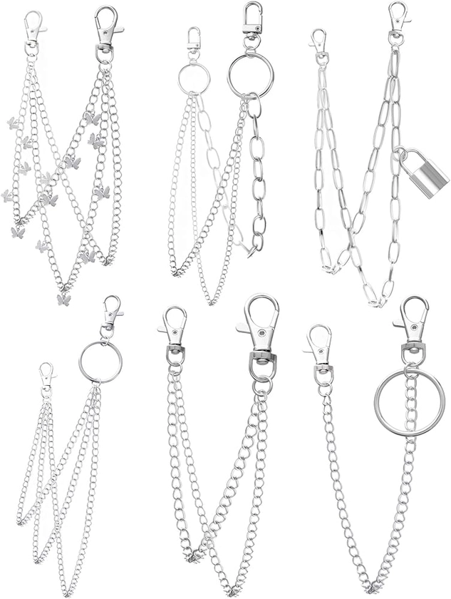 Taouzi 6 Pieces Pants Chain Belly Chains for Women Wallet Chain Butterfly Lock Charm Jeans Chains Pocket Punk Chain Hip Hop Rock Chains for Women Men