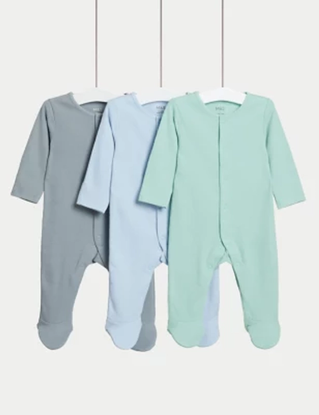 3pk Pure Cotton Sleepsuits (0-3 Yrs) | M&S Collection | M&S