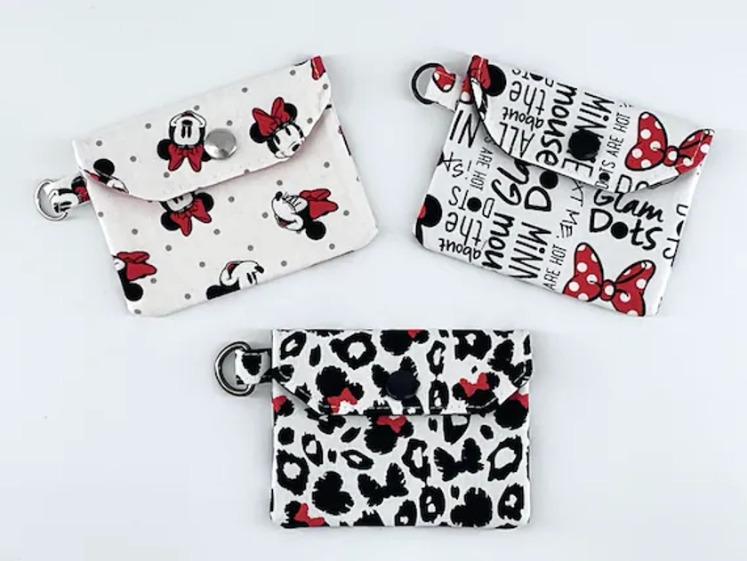 Disney themed mini wallet, ID and credit card holder, grab and go wallet, women's small wallet, Gift under ten dollars, Minnie Mouse wallet