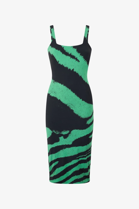 Robe midi à imprimé Zebra Tribute | Vert | Femme | Roberto Cavalli FR