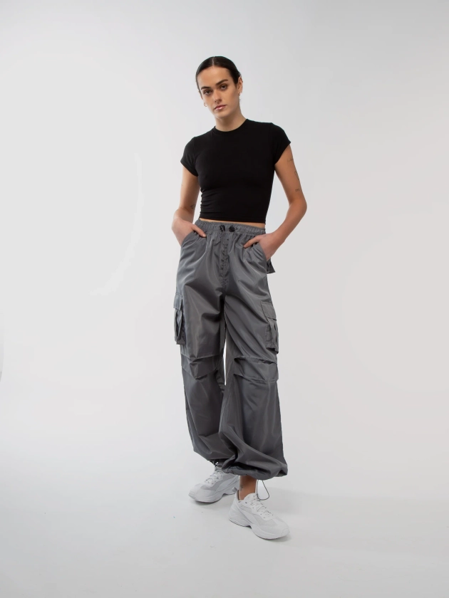 Grey Toggle Parachute Cargo Pants