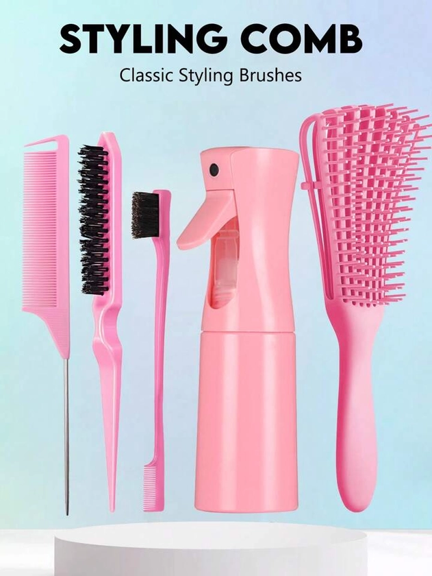 5-Piece Hair Styling Brush And Comb Set For Normal Hair - Includes Detangling Brush, Dual-Edge Brush, Precision Parting Comb, Teasing Comb, And Stainless Steel Rat Tail Comb - Unscented Tools For Curly Textured Hair Body Care For Travel,Outdoor,Sport,Office,School