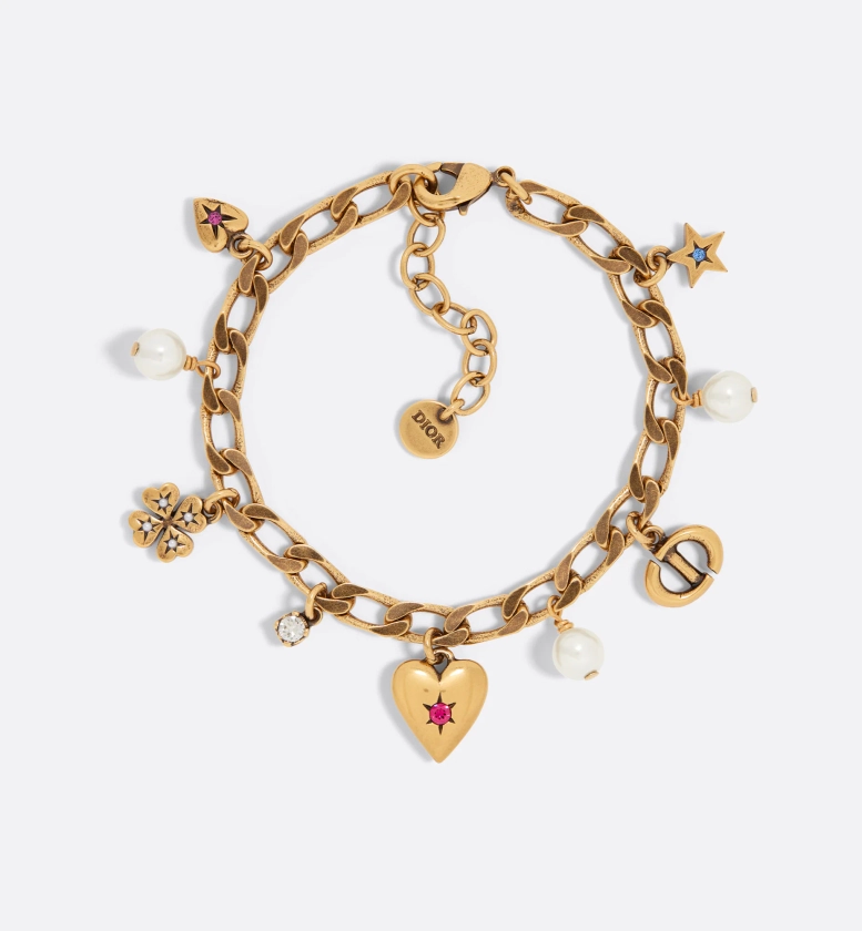 Dior Lucky Charms Bracelet Antique Gold-Finish Metal with White Resin Pearls and Multicolor Crystals | DIOR
