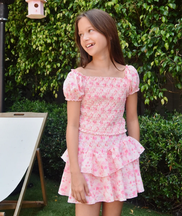 FBZ Girls Pink Floral Smock Skirt | Frankie's on the Park