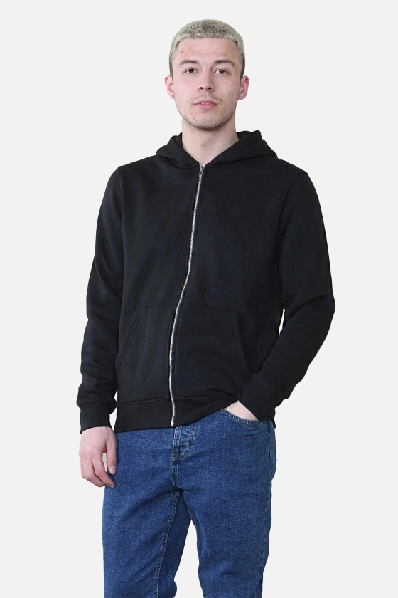 Basic Zip Through Hoodie - Black For Men - Cicay