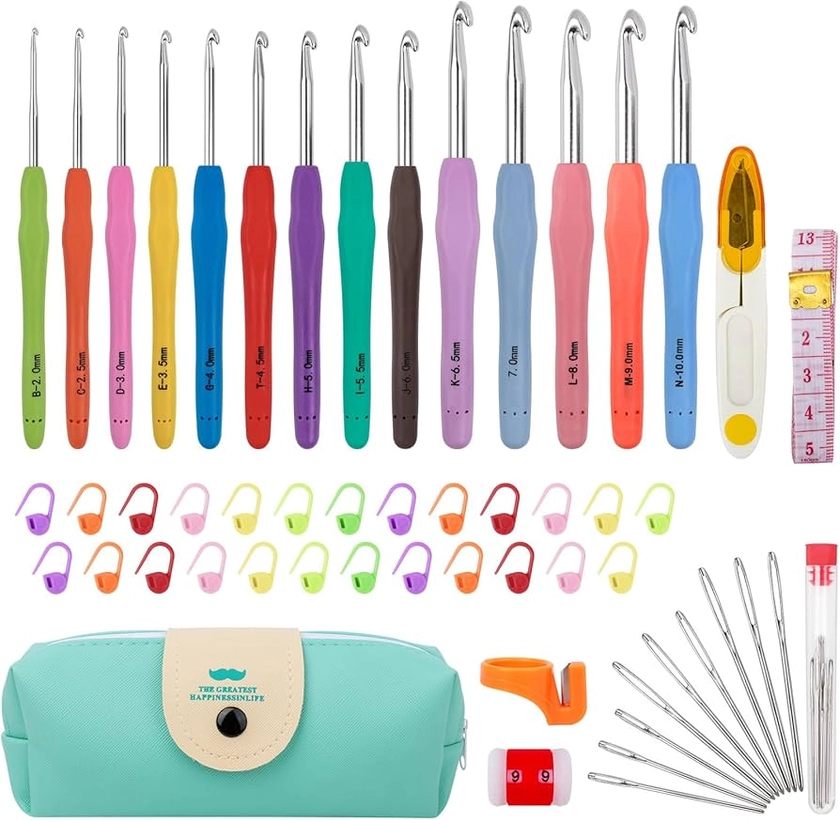 Amazon.com: Crochet Hooks 14 Sizes Crochet Hook Set, 53 Pack Yarn Crochet Kit for Beginners, Knitting Needles with Ergonomic Handles for Arthritic Hands, Crochet Needle Kit with Blue Case for Crocheters