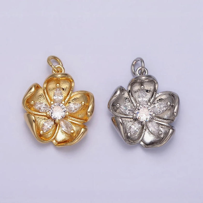 16K Gold Filled Clear Marquise Petal Flower Add-on Charm in Gold & Silver AC1069 AC1070 - Etsy