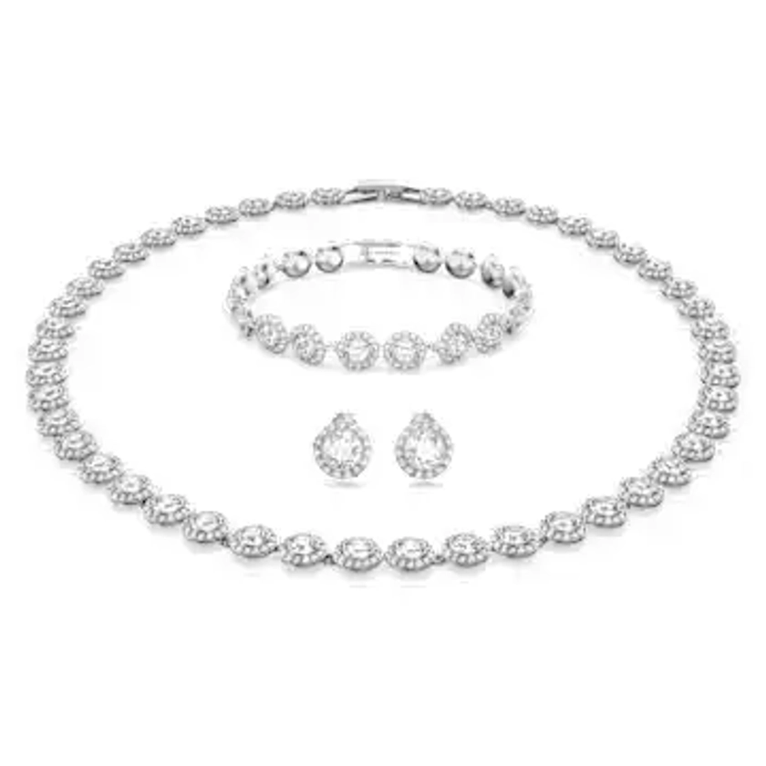 Una Angelic set, Round cut, White, Rhodium plated