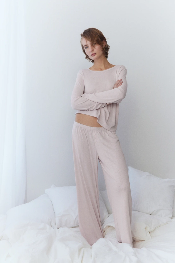 Pyjama van pointelletricot - Poederroze - DAMES | H&M NL