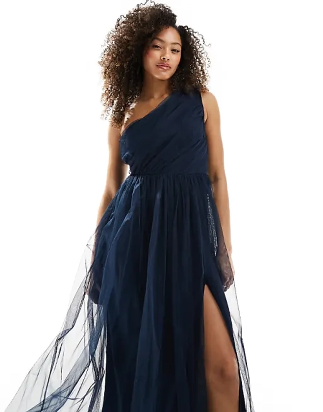 Anaya - L'invitée - Robe longue asymétrique en tulle - Bleu marine | ASOS