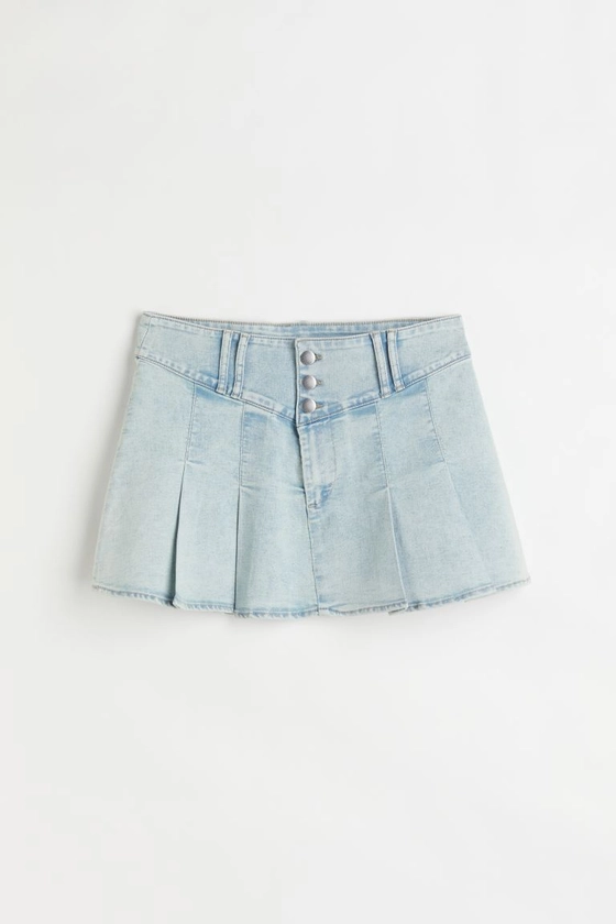 Pleated denim skirt - Light denim blue - Ladies | H&M GB