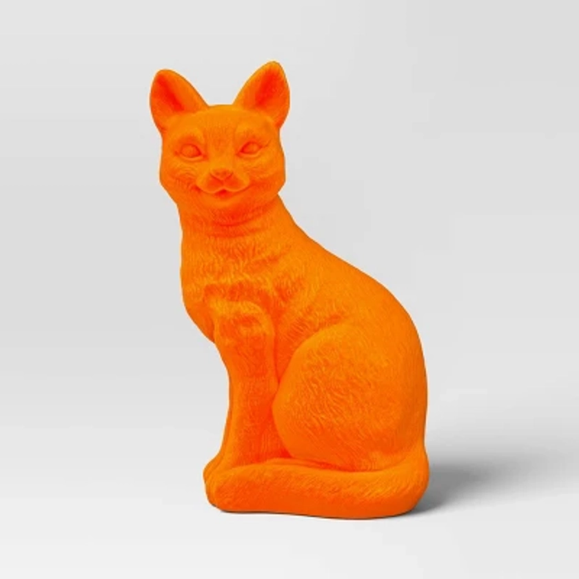 11" Plastic Flocked Neon Orange Cat Halloween Decorative Figurine- Hyde & EEK! Boutique™