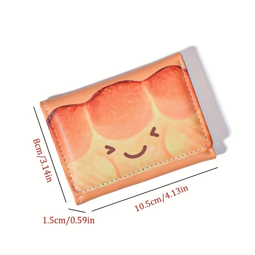 Toast Bread Pattern Coin Purse, Mini Trifold Wallet For Women, Trendy Credit Card Holder