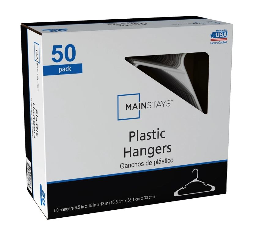 Mainstays Adult & Teen Clothing Hangers, 50 Pack, White, Durable Plastic