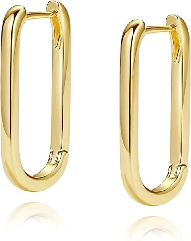 Buy El Regalo Elegant Stainless Steel 14K Gold Plated Paperclip U Shape Rectangle Huggie Hoop Earrings - Modern Style, Stackable, Everyday Wear at Amazon.in