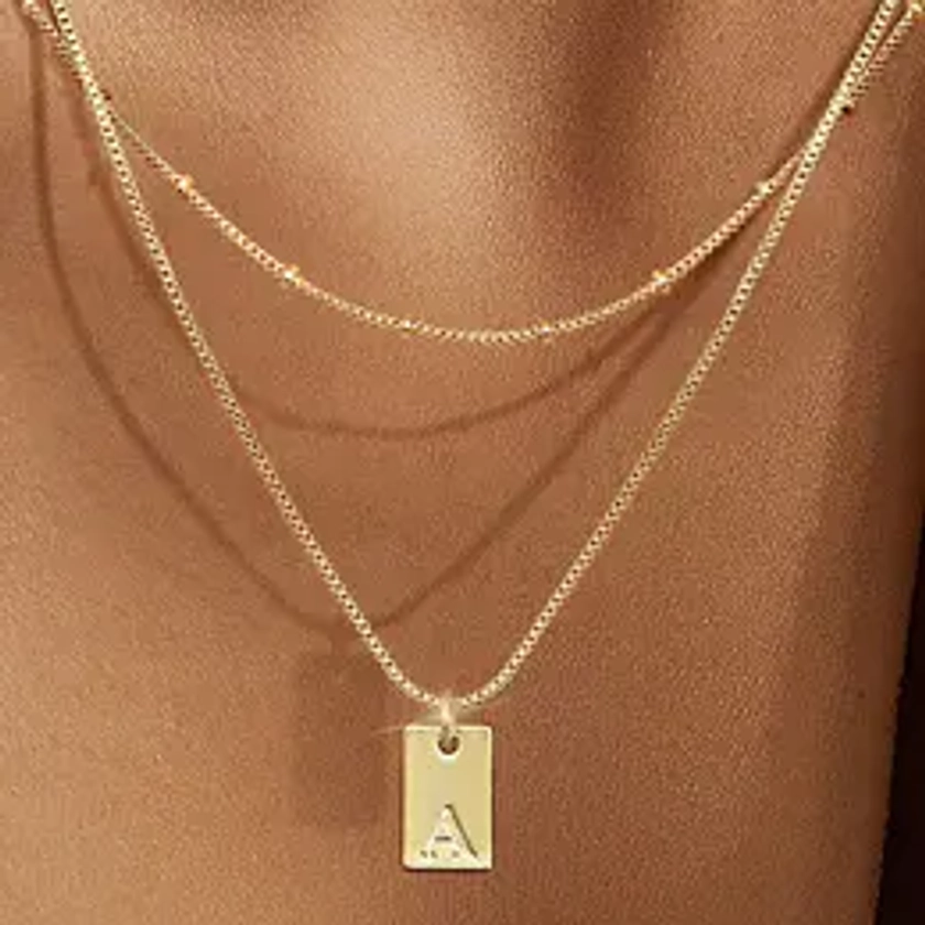 Krfy Gold Initial Necklace for Women - 14K Gold Plated Trendy Hypoallergenic Waterproof Necklaces for Women Dainty Gold Jewelry Letter Name Necklaces Personalized Initial Tag Pendant Necklace