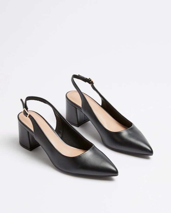 Darla V Sling Back Block Heel - Black