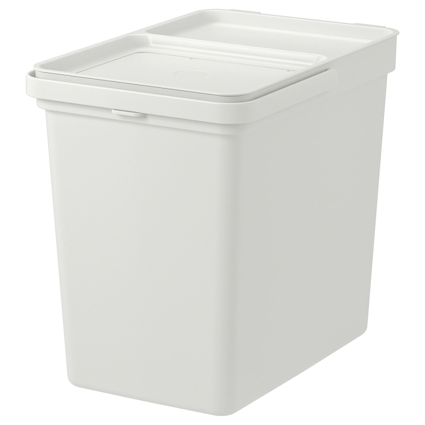 HÅLLBAR Bin with lid, light gray, Lower outer measure depth: 12 5/8" - IKEA