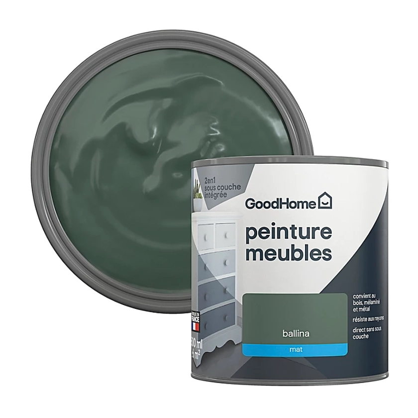 Peinture pour meubles bois, mélaminé et métal GoodHome mat vert Ballina 500ml | Castorama