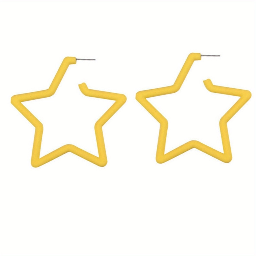 Colorful Hollowed Star Hoop Earring, Dopamine Fashion Y2K Vacation Style, Resin Decorative Accessories Party Wedding Jewelry