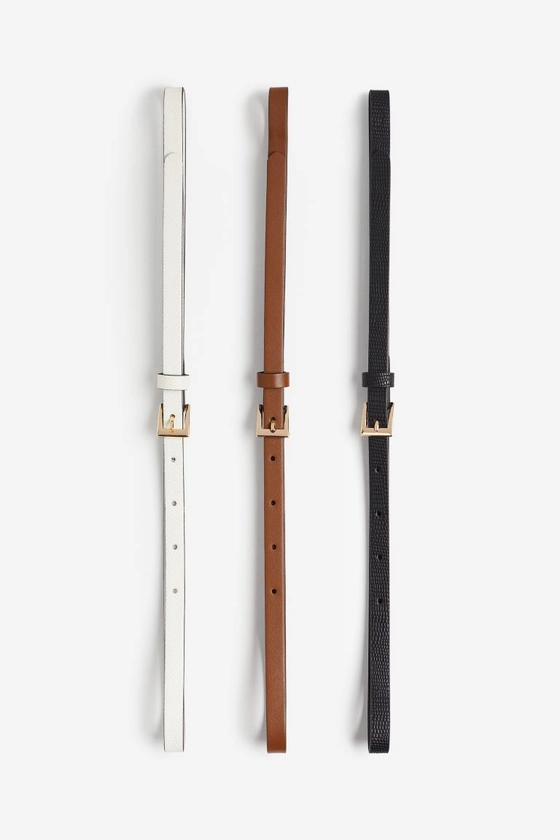 3-pack narrow belts - Black/Brown/Cream - Ladies | H&M GB