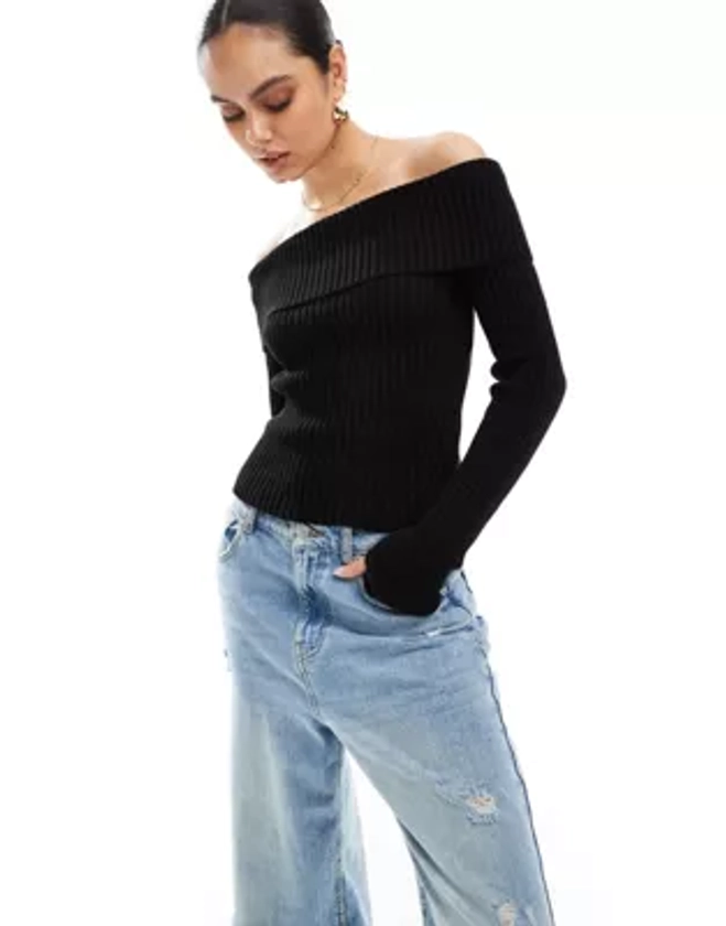 Stradivarius off shoulder top in black