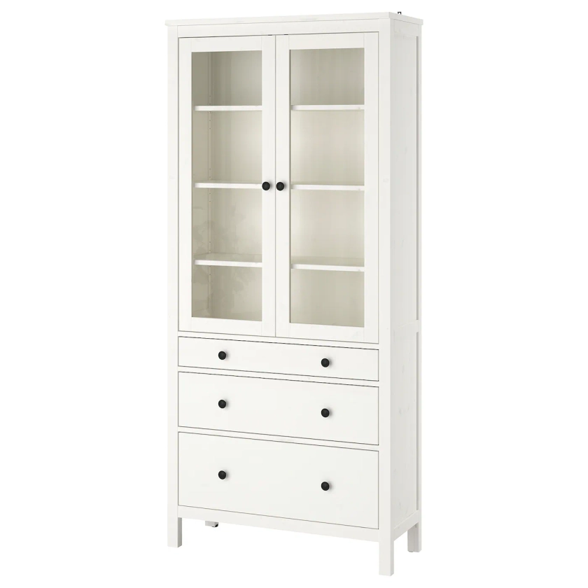 HEMNES Glass-door cabinet with 3 drawers, white stain, 35 3/8x77 1/2" - IKEA