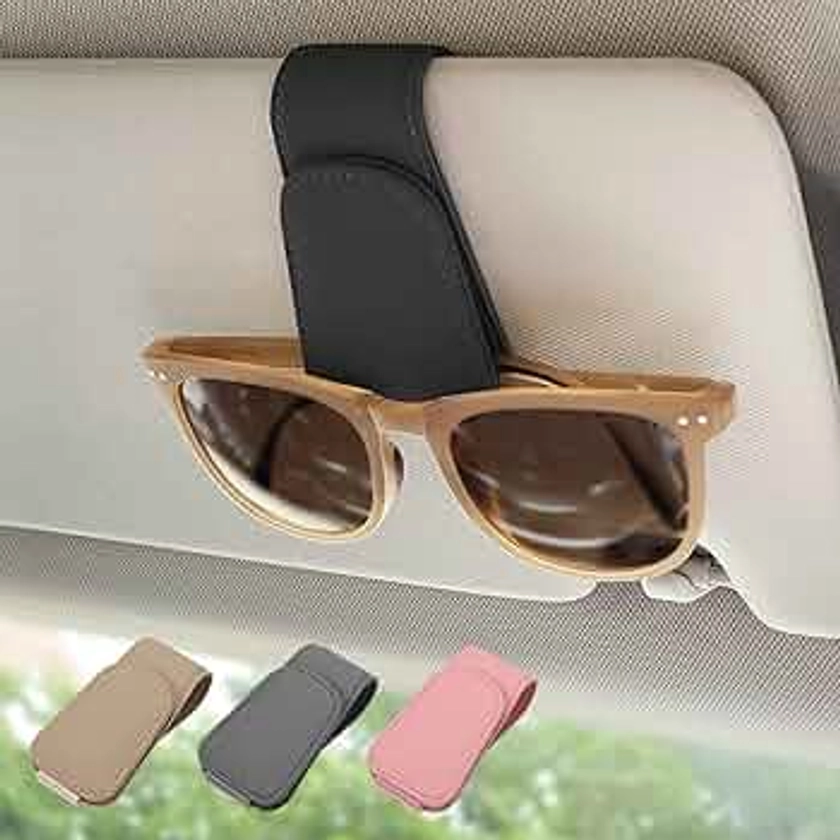 Magnetic Leather Sunglass Holder, Eyeglass Hanger Clip for Car Sun Visor, Suitable for Different Size Eyeglasses(Black, 1 Pack)