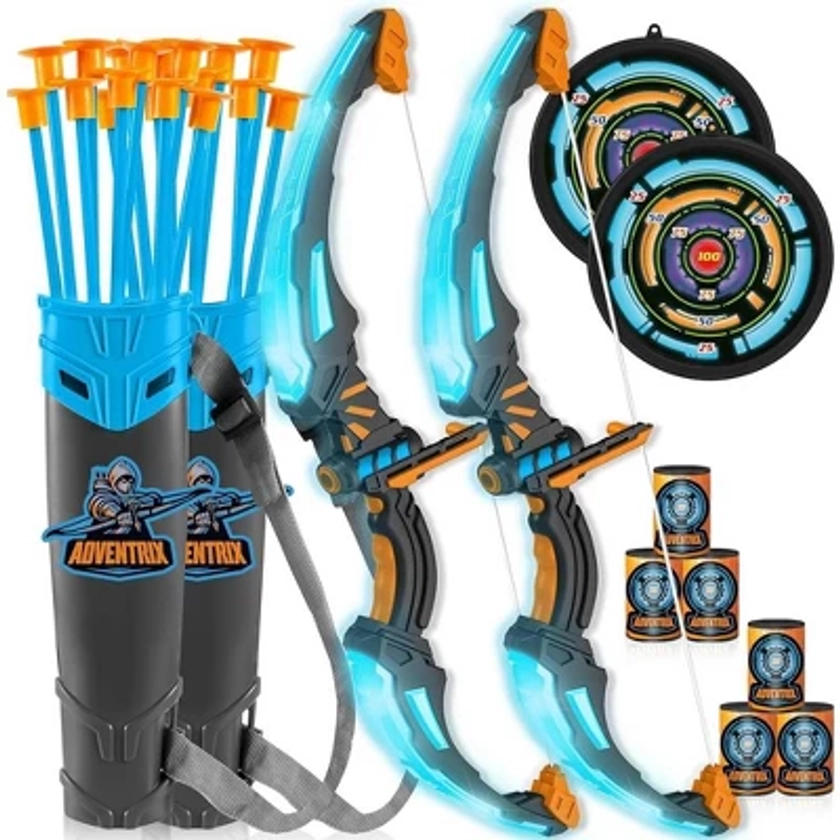 SYNCFUN 2 Pack Bow and Arrow Archery Toy Set for Kids, Archery Play Set with 2 Bows, 18 Suction Cups Arrows, 6 Targets, and 2 Quivers