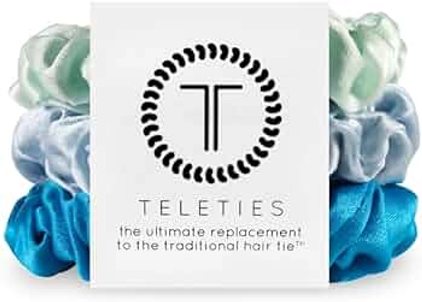 TELETIES - Small Scrunchie - 100% Natural Silk - Soft & Gentle on Hair - Prevents Breakage & Damage - Safe for Sleep - Ideal for Thin-Medium Textures - Blue My Mind