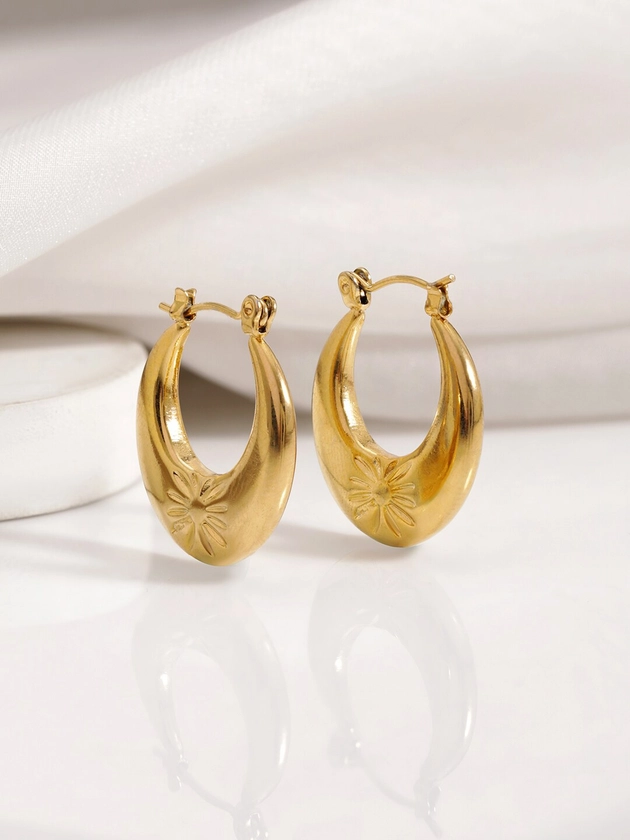 Rubans 18KT Gold Plated Stainless Steel Tarnish Free Waterproof Demi-Fine Hoop Earrings