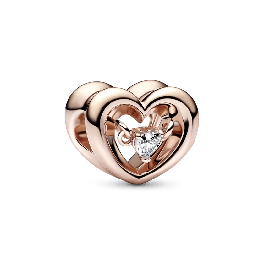 Charm Ouro Rose Coração Radiante Pedra Flutuante - Pandora Joias | Charms, Braceletes, Anéis | Site Oficial