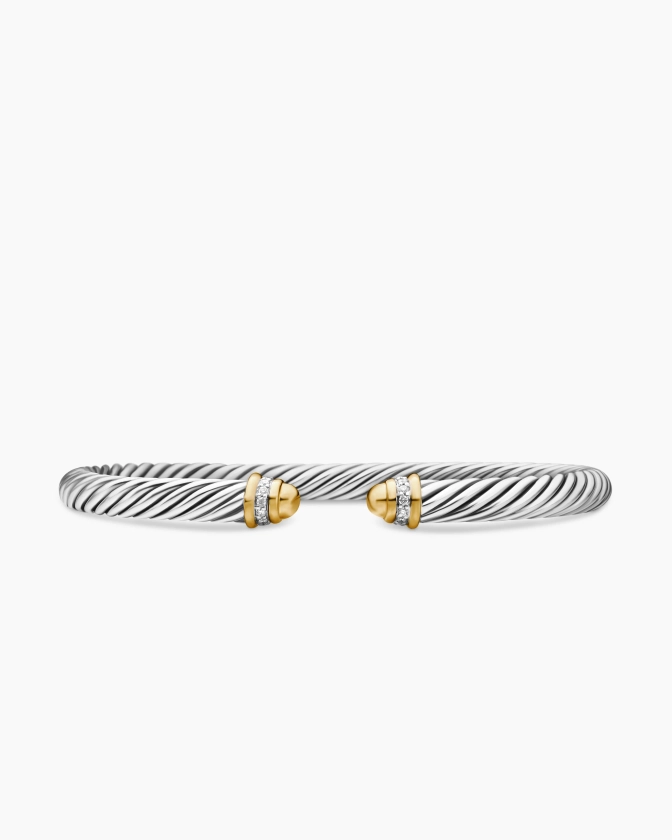 David Yurman | Classic Cable Bracelet in Sterling Silver with 18K Yellow Gold and Diamonds, 5mm