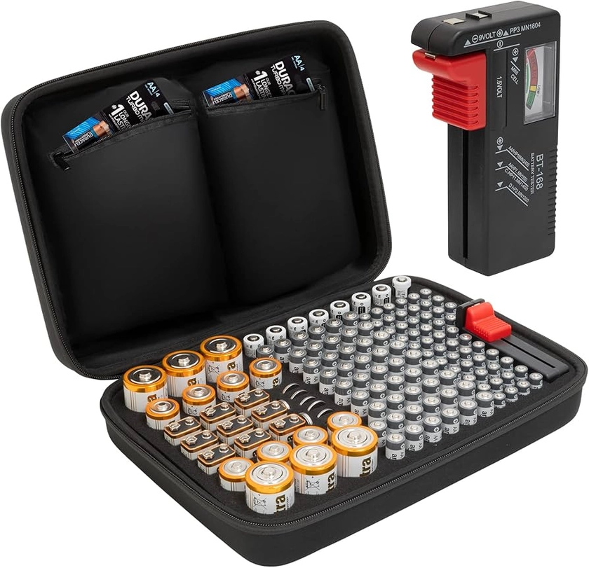 Tanness 140 Battery Case with Battery Tester | Battery Organiser Storage Case Bag - Large Capacity for AAA Batteries, AA Batteries, 9V Battery Flat, C and D Size Battery (Batteries Not Included) : Amazon.co.uk: Electronics & Photo