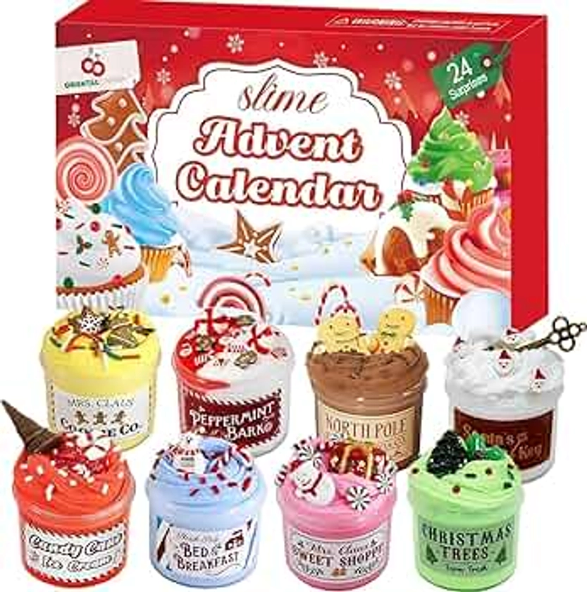 Advent Calendar 2024-24 Days of Slime and Charms Kit - Christmas Countdown Calendars Gifts for Girls Boys Kids Teens Toddlers