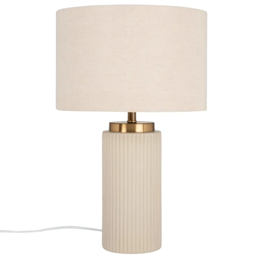 Lampe en céramique striée beige et abat-jour en polyester recyclé Vigo | Maisons du Monde