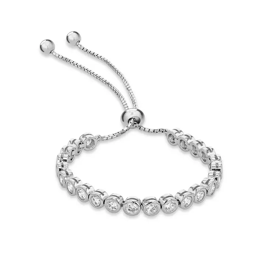 Sterling Silver Bezel Set Cubic Zirconia Slider Bracelet